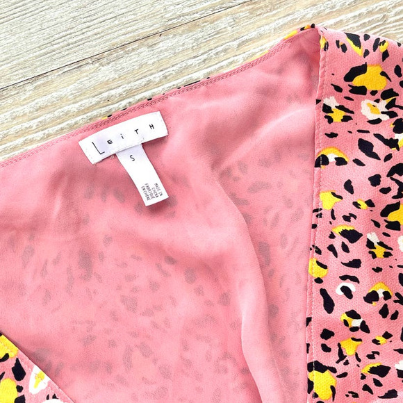 Leith Leopard Print Long‎ Sleeve Satin Midi Wrap Dress | Pink Size Small - Picture 3 of 8